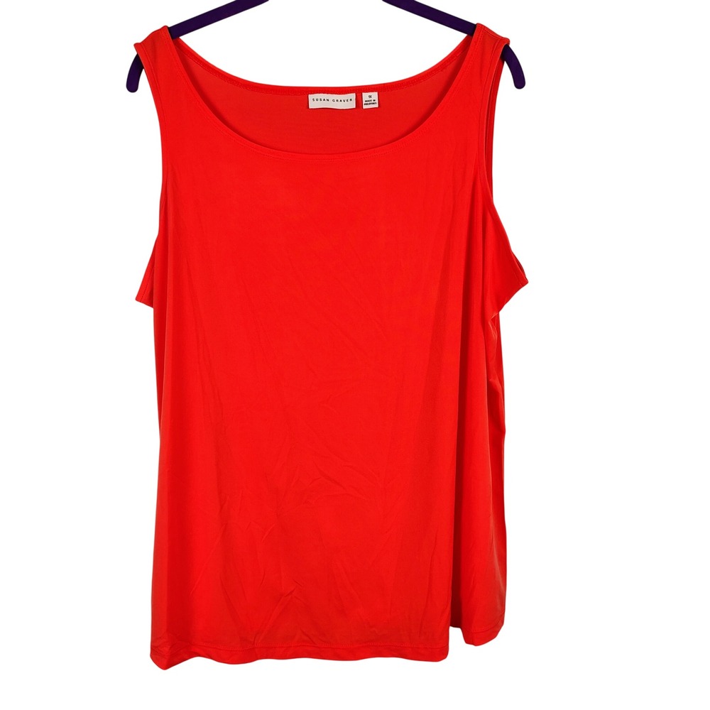 Susan Graver Womens 1X Tank Top orange Polyester Spandex Minimalist Bold Summer